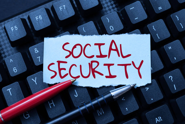 Inspiration showing sign Social Security. Internet Concept assistance from state showing with inadequate or no income Creating Online Journals, Typing New Articles, Making New Headlines - Photo, Image