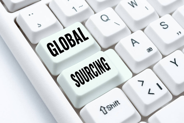 Writing displaying text Global Sourcing. Internet Concept practice of sourcing from the global market for goods Creating Online Chat Platform Program, Typing Science Fiction Novel - Photo, Image