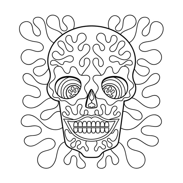 Coloring book for adult. Sugar Skull for Halloween or Day of the dead. Hand drawn vector illustration. Lines art design - Vector, Image
