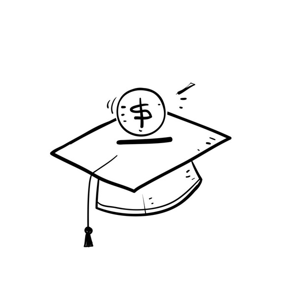 Handgezeichneter Doodle-Graduiertenhut und Geld für Studiengebühren - Vektor, Bild