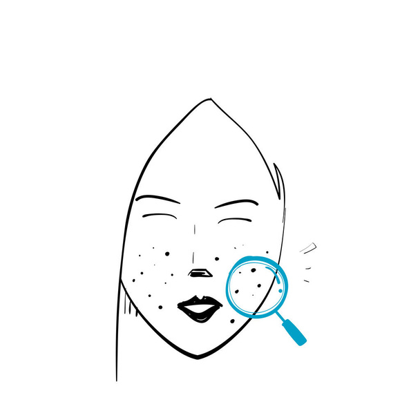 dessiné à la main doodle acné et loupe icône illustration isolé - Vecteur, image