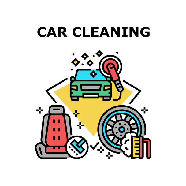 Car Cleaning Service Concept Kleur Illustratie - Vector, afbeelding