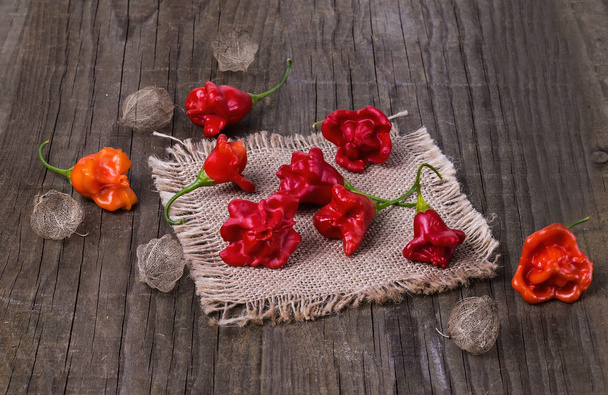 Exotic bell shaped capsicum on a burlap cloth - Photo, Image