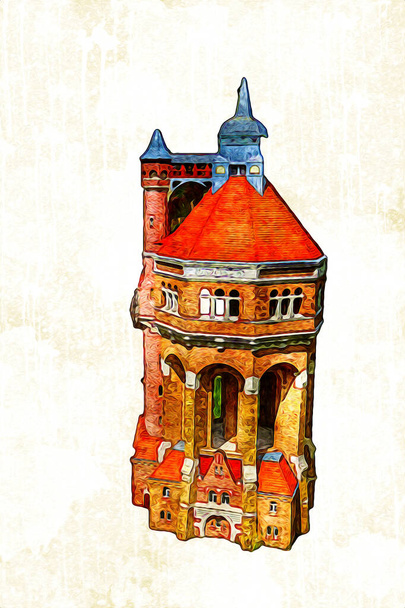 Wieża ciśnień przy ul. Sudeckiej we Wrocławiu, 63 metry wysokości, zaprojektowana przez Karla Klimma. Wybudowany w latach 1904-1905, położony w dzielnicy Krzyki we Wrocławiu.. - Zdjęcie, obraz