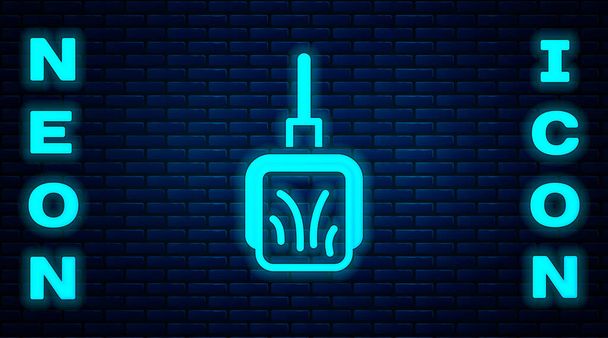 Glowing neon Dustpan icon isolated on brick wall background. Cleaning scoop services. Vector - Vector, Image