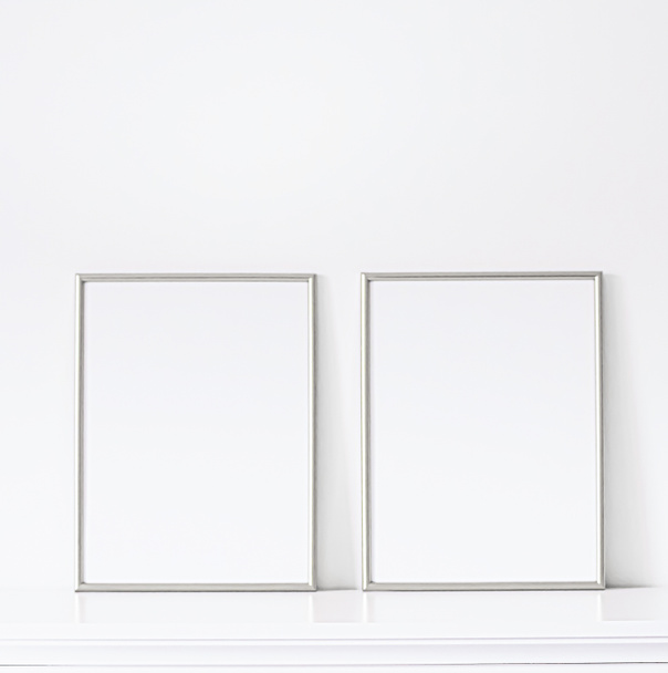 Silver frame on white furniture, luxury home decor and design for mockup, poster print and printable art, online shop showcase - Foto, Imagem