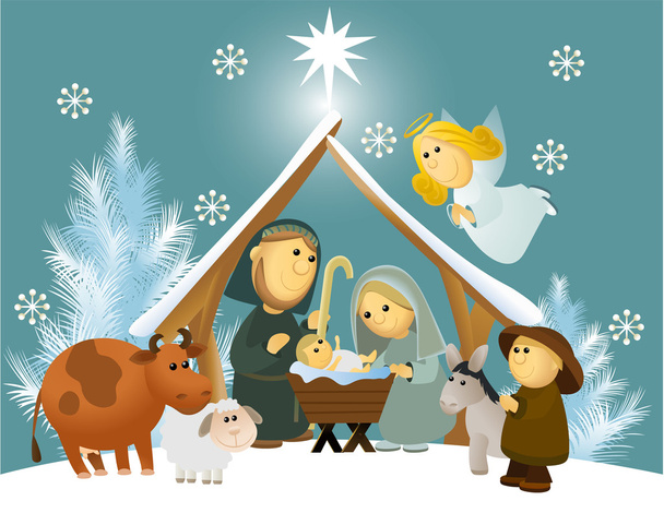 a Szent család rajzfilm Betlehem - Vektor, kép