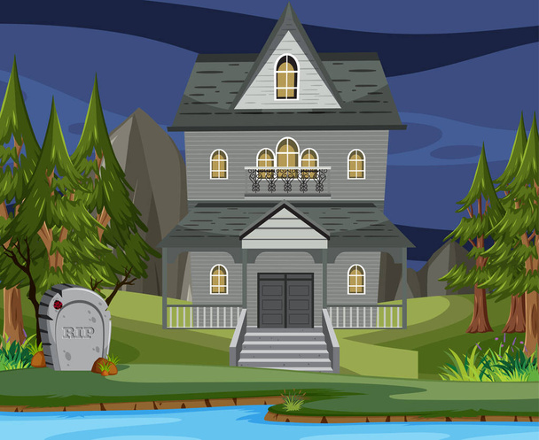 Szene mit gespenstischen Halloween-Villa Illustration - Vektor, Bild