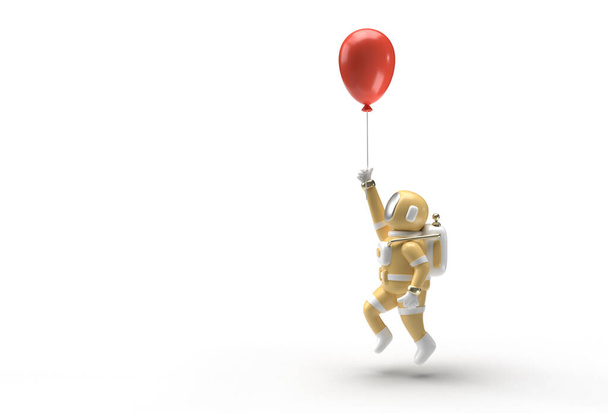 Astronauta z latającym narzędziem balon długopis Stworzona ścieżka Clipping zawarte w JPEG łatwe do kompozytu. - Zdjęcie, obraz