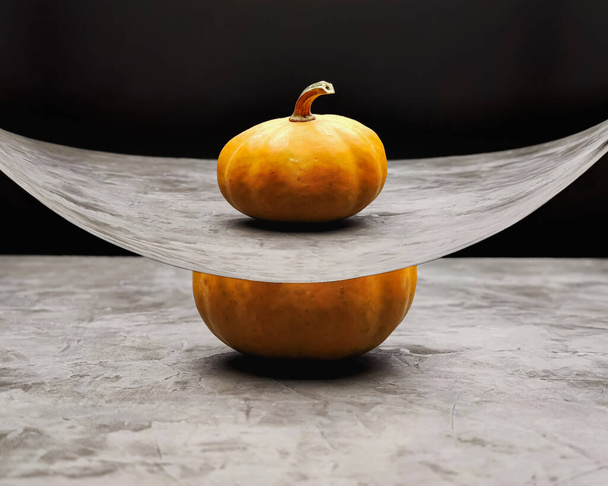 абстрактное изображение с апельсиновой тыквой на бетонной поверхности, искаженное пространство - Фото, изображение