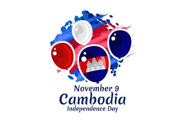 9 novembre, giorno dell'indipendenza della Cambogia Vector Illustration. Adatto per biglietto di auguri, poster e banner. - Vettoriali, immagini