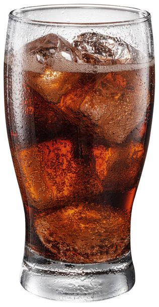 Cold glass of cola drink with ice cubes isolated on white background. File contains clipping path. - Photo, Image