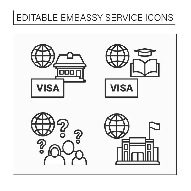 Botschaft Service Line Icons gesetzt - Vektor, Bild