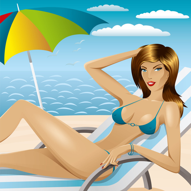 сексуальна жінка в бікіні на пляжі 3
 - Вектор, зображення