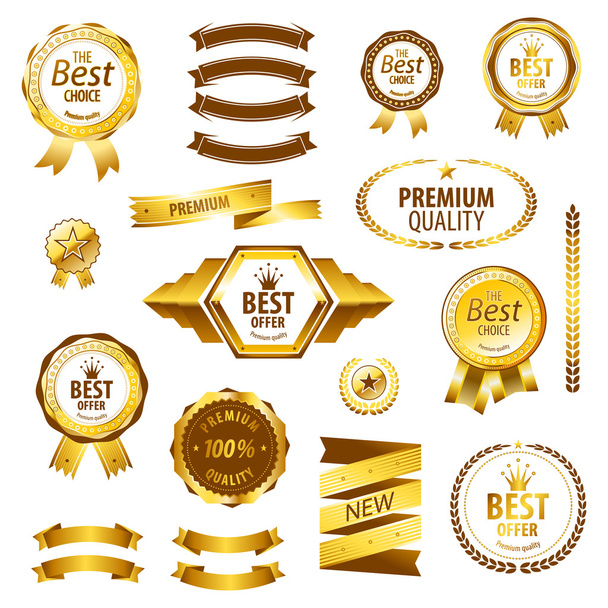 Luxury golden premium quality best choice labels set isolated vector illustration  - Vector, imagen