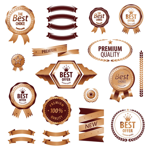 Luxury golden premium quality best choice labels set isolated vector illustration  - Διάνυσμα, εικόνα