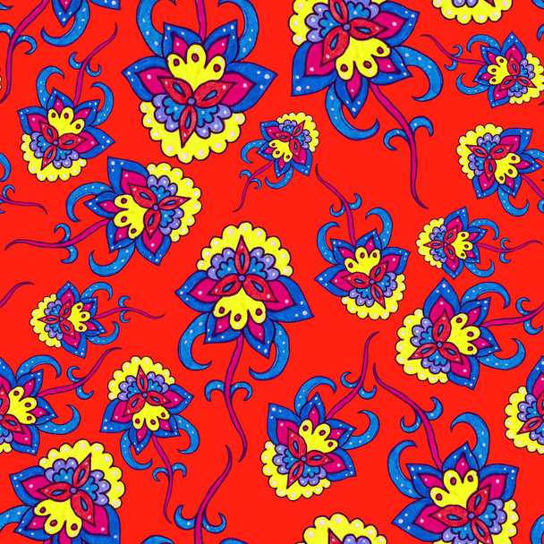 Υδατογραφία αδιάλειπτη μοτίβο με folky λουλούδια και φύλλα σε εθνοτικό στυλ. Floral διακόσμηση. Παραδοσιακό μοτίβο paisley. Texture.Tribal έθνικ vintage αδιάλειπτη μοτίβο. - Φωτογραφία, εικόνα