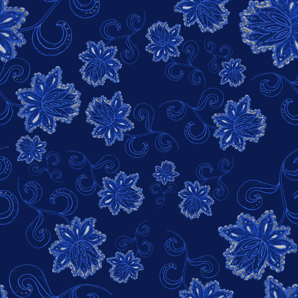 Watercolor seamless pattern with folky flowers and leaves in ethnic style. Floral decoration. Traditional paisley pattern. Textile design texture.Tribal ethnic vintage seamless pattern. - 写真・画像