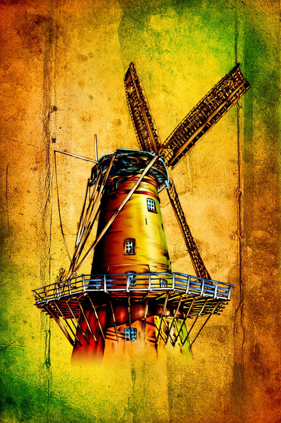 molino de viento viejo dibujo retro vintage
 - Foto, Imagen