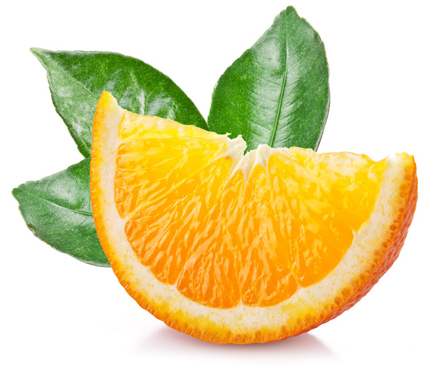 Orange with leaves over white. - Zdjęcie, obraz