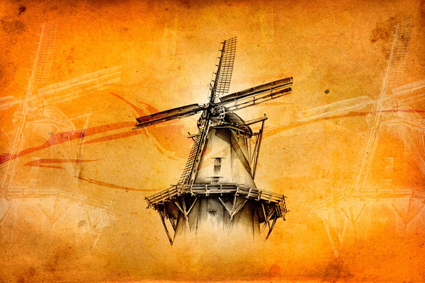 moulin à vent vieux dessin vintage rétro
 - Photo, image