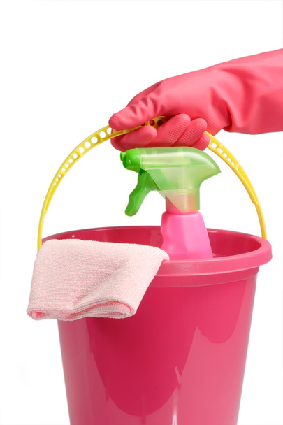 Bucket with spray cleaner - Photo, Image