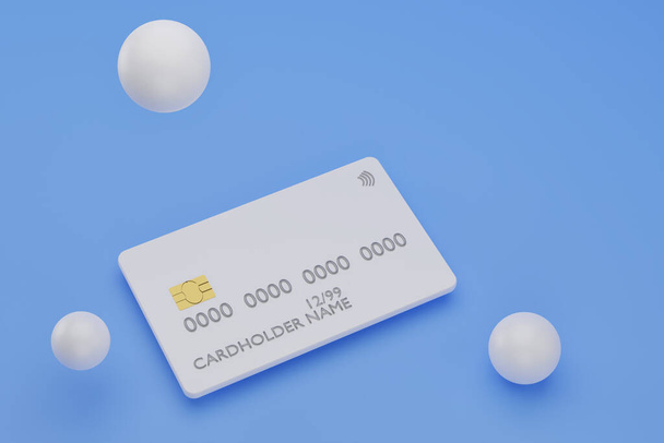 青の背景に現実的なクレジットカードの3Dレンダリング - 写真・画像