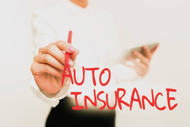 Handwriting text Auto Insurance. Business approach Protection against financial loss in case of accident Presenting New Technology Ideas Discussing Technological Improvement - Photo, Image