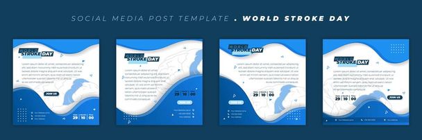 Σύνολο των social media post template με μπλε φόντο και διαφάνεια του σχεδιασμού της εγκεφαλικής γραμμής τέχνης. Σχεδιασμός προτύπου Παγκόσμιας Ημέρας Εγκεφαλικού. Καλό πρότυπο για το σχεδιασμό banner web. - Διάνυσμα, εικόνα
