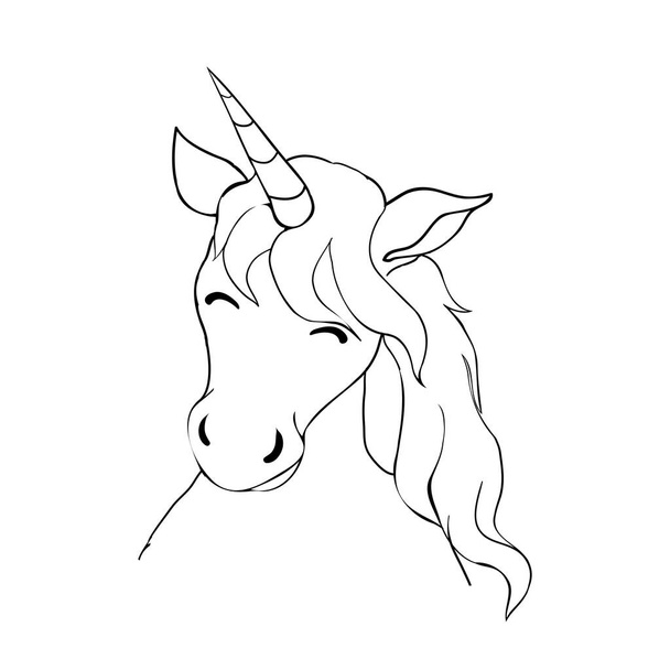 Unicorn, hand-drawn vector illustration of lines for a logo, coloring book, greeting card. - ベクター画像