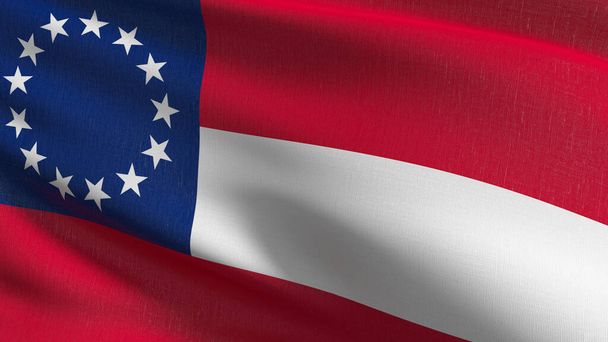 Flaga Konfederatów Stanów Zjednoczonych wisi na wietrze. 3D ilustracji renderowania znaku machania. - Zdjęcie, obraz