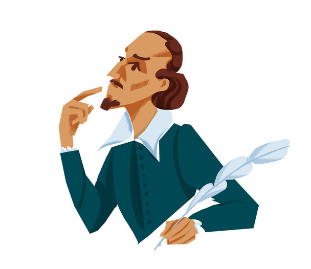 William Shakespeare pensando ilustración en color - Foto, Imagen