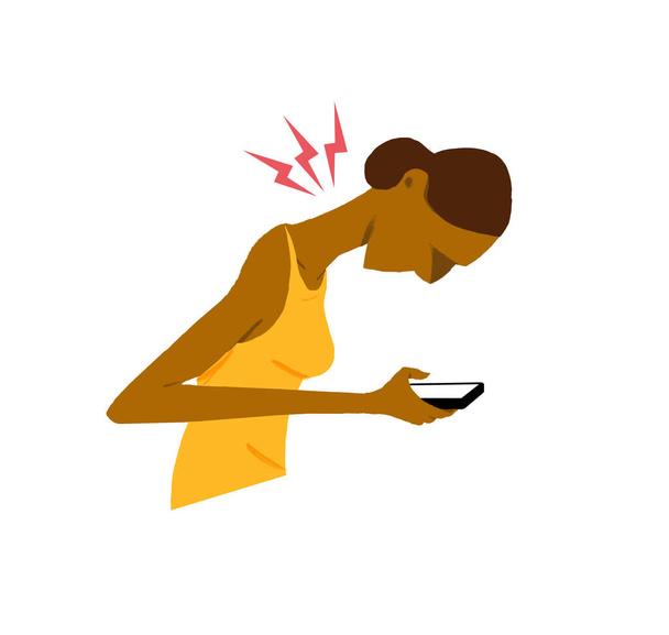 Žena bolí krk ohýbání přes chytrý telefon - Fotografie, Obrázek