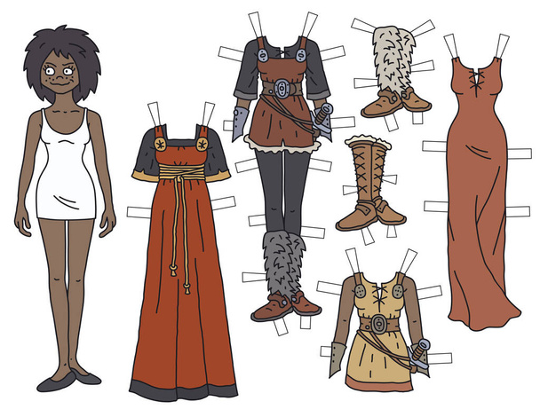 The black woman dressing paper doll princess warrior - Vector, Image