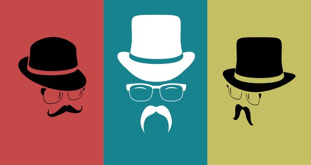 Conjunto de elementos de diseño vintage (sombreros, anteojos, bigotes
) - Vector, Imagen