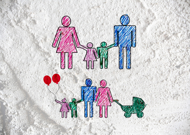 People Family Pictogram on Cement wall texture background design - Photo, Image