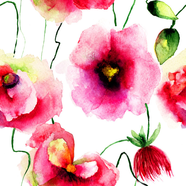 Stylized Poppy flowers illustration - Photo, image