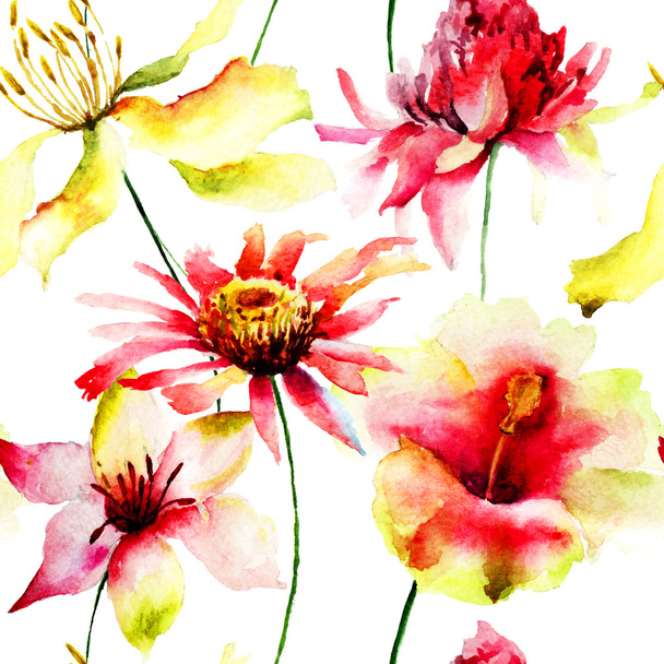 Seamless wallpaper with Beautiful flowers - Zdjęcie, obraz
