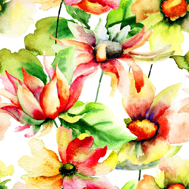 Seamless wallpaper with daisy flowers - Zdjęcie, obraz