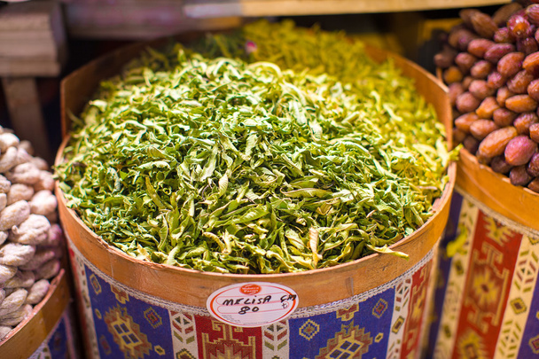 Different sorts of tea on the Egyptian bazaar in big basket - Photo, Image