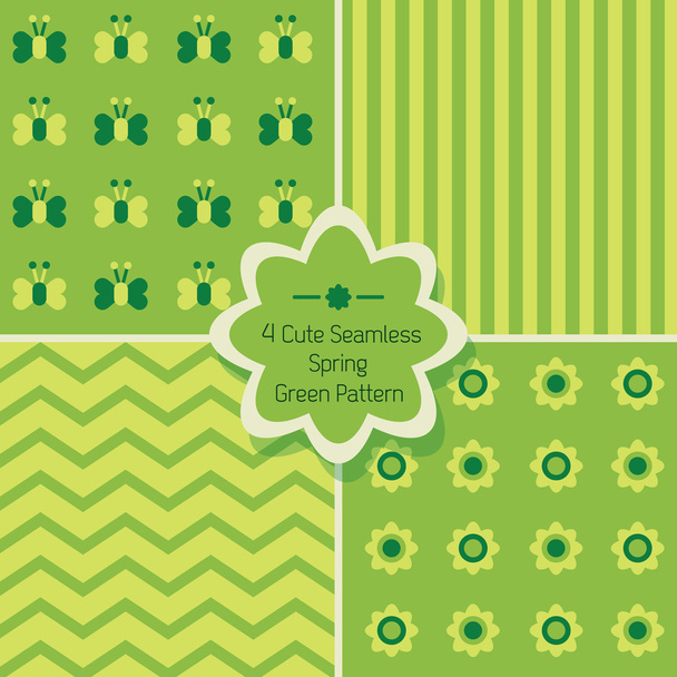Set of 4 cute spring green seamless patterns - Vector, Image