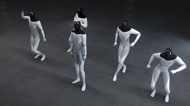 Fête chez les robots des androïdes. Danser ensemble. Illustration 3d - Photo, image