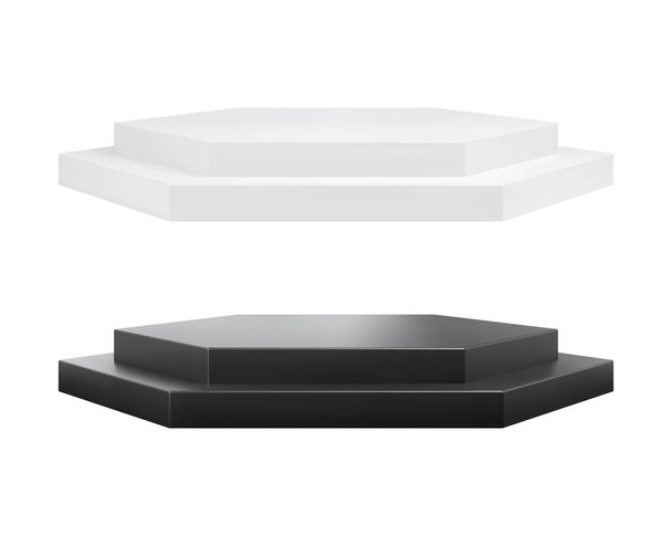 Podio redondo realista en blanco y negro. Pedestal de plataforma de ceremonia vacía. Ilustración vectorial - Vector, Imagen