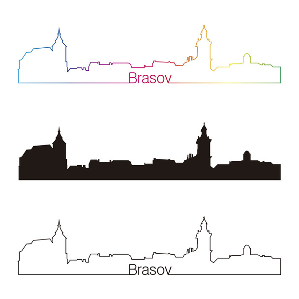 Brasov skyline estilo lineal con arco iris
 - Vector, imagen