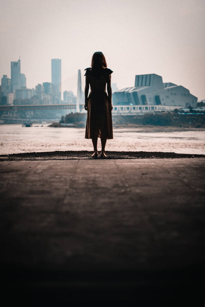 silhouette of a woman on the beach - Fotoğraf, Görsel