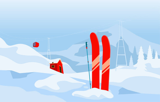 Wintersaison Hintergrund mit Bergen und Schnee. Vektorillustration - Vektor, Bild