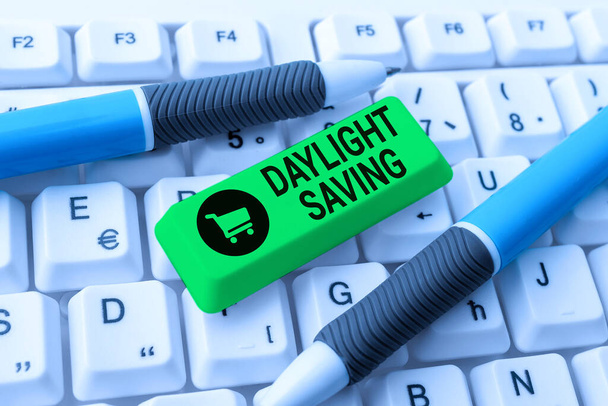 Conceptual caption Daylight Saving. Word for Storage technologies that can be used to protect data Abstract Office Typing Jobs, Typewriting Important Work Reports - Photo, Image