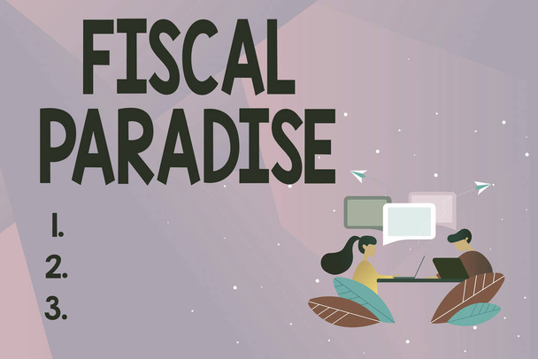 Text showing inspiration Fiscal Paradise. Concept meaning The waste of public money is a great concern topic Abstract Conversation And Interview, Global Connectivity Concept - Photo, Image