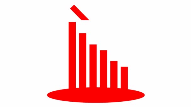 Анимационная красная диаграмма финансового спада с линией тренда. Экономический кризис, рецессия, график снижения. Бар-карта. Прибыль упала. Векторная иллюстрация на белом фоне. - Кадры, видео