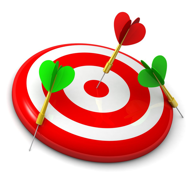 Business and Sports concept with 3d darts in bullseye - Foto, Imagen